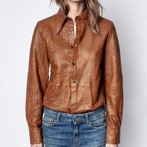 NWT Zadig & Voltaire leather Tris Cuir Froisse Shirt SIZE 38, M
